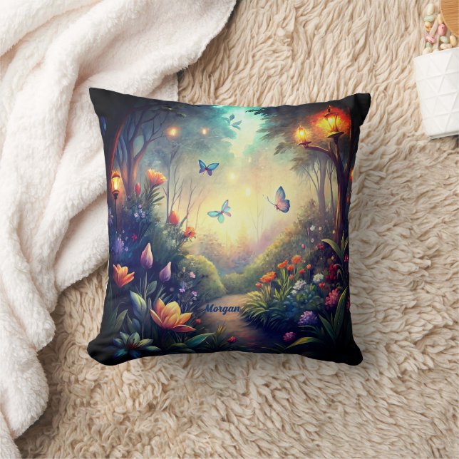 Enchanted Twilight Garden - Magical Forest Gift Throw Pillow (Blanket)