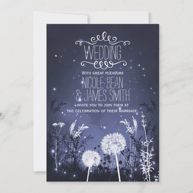Enchanted Twilight Sky Stars & Foliage Wedding Invitation (Front)