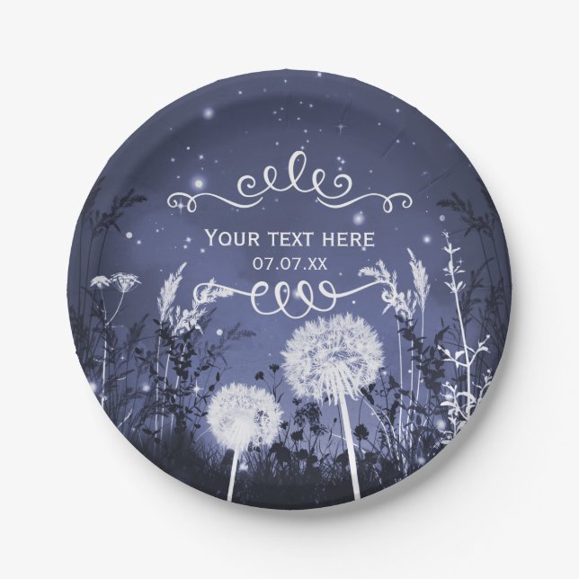 Enchanted Twilight Sky Stars & Foliage Wedding Paper Plate (Front)