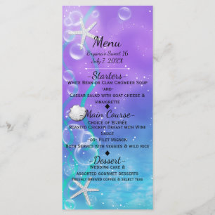 Enchanted Under The Sea Beach Party Menu Card