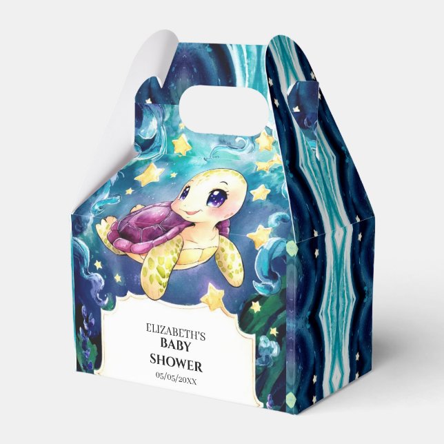 Enchanted Under the Sea Turtle Baby Shower Favor Box (Front Side)