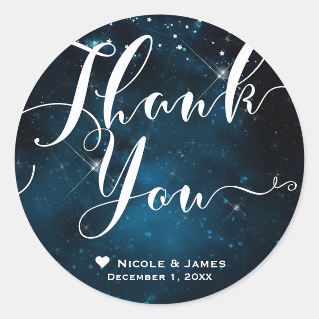 Enchanted Under the Stars Starry Sky THANK YOU Classic Round Sticker (Front)