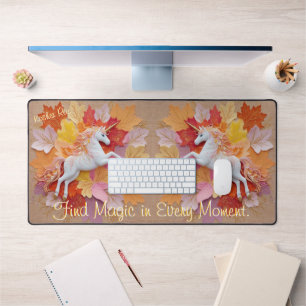 Enchanted Unicorn Autumn Magic Pastel Orange Hues Desk Mat