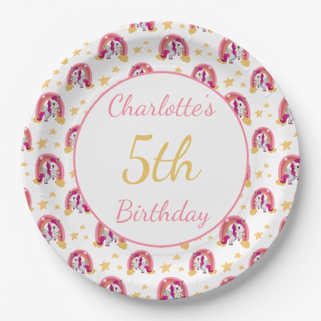 Enchanted Unicorn Birthday Paper Plate (Front)