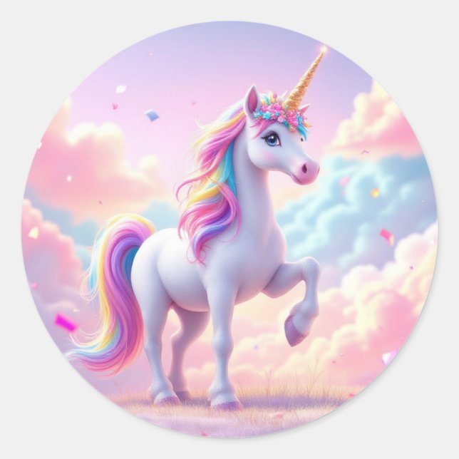 Enchanted Unicorn Birthday – Rainbow Magic Card Classic Round Sticker (Front)