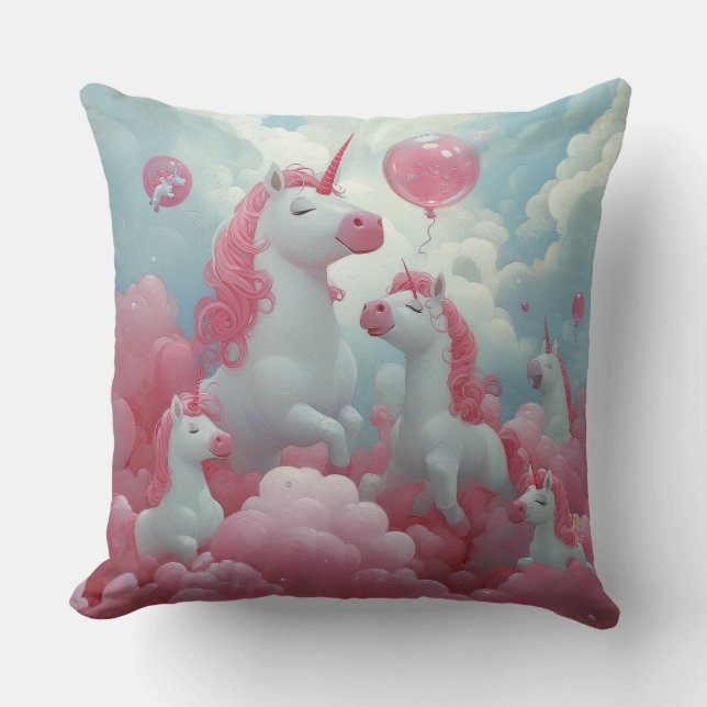 Enchanted Unicorn Dreamscape Throw Pillow (Front)