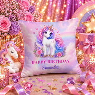 Enchanted Unicorn Girl Birthday Pastel Colours Pil Throw Pillow