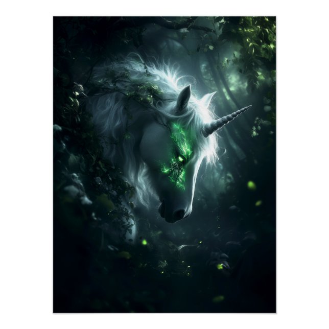 Enchanted Unicorn in a Mystical Forest Fantasy Art Poster (Front)