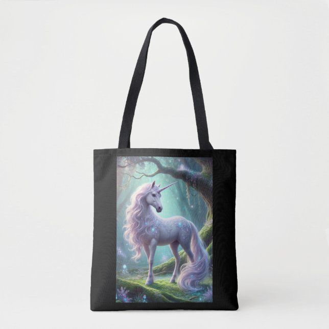 Enchanted Unicorn in Mystical Forest Tote Bag (Front)