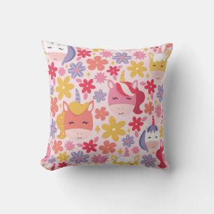 Enchanted Unicorn Meadow Throw Pillow