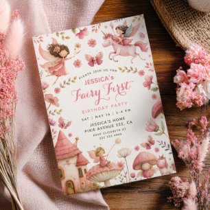 Enchanted Unicorn Pink Fairy First Birthday Party  Invitation