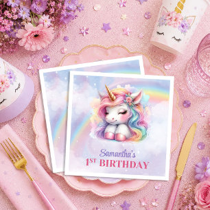Enchanted Unicorn Pink Purple Girl Birthday Napkin