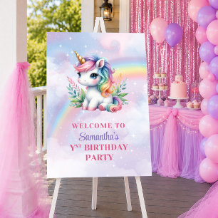 Enchanted Unicorn Pink Purple Girl Birthday Welcom Poster