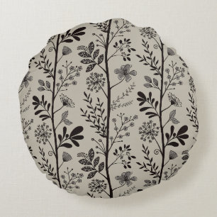 Enchanted Vertical Garden Reverie XL black beige Round Pillow