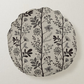 Enchanted Vertical Garden Reverie XL black beige Round Pillow