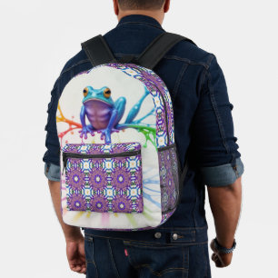 Enchanted Vibrant Artist Frog Printed Backpack
