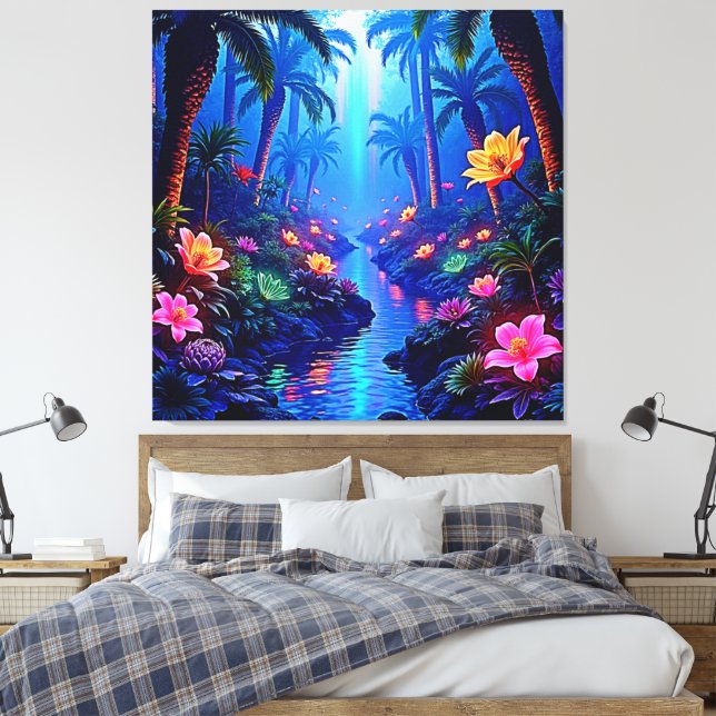 Enchanted Vibrant River Forest Dream Canvas Print (Insitu(Bedroom))