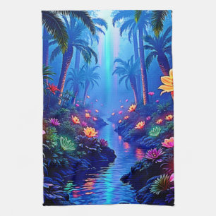 Enchanted Vibrant River Forest Dream Kitchen Towel