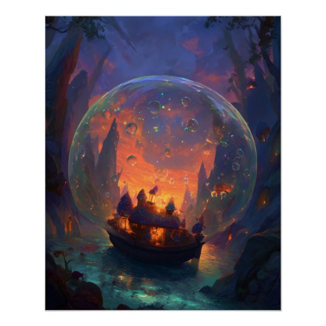 Enchanted Village Aglow in Crystal Bubble Poster (Front)