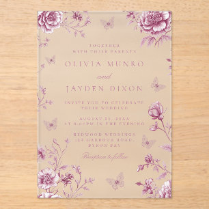 Enchanted Vintage Blush Dusty Rose Floral Wedding Acrylic Invitations