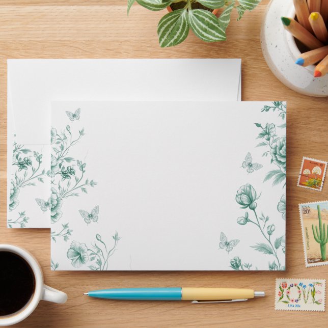 Enchanted Vintage Dusty Sage Green Wedding Envelope (Desk)
