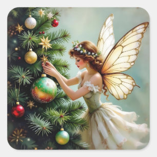 Enchanted Vintage Fairy Christmas Square Sticker