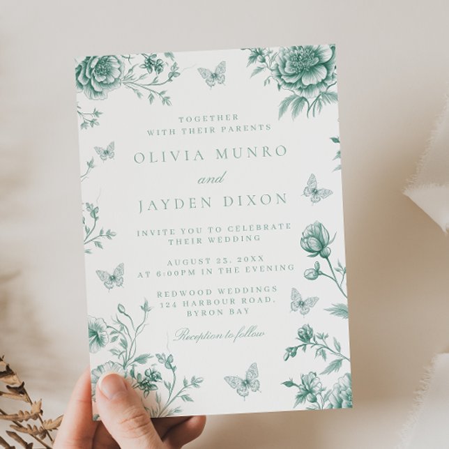Enchanted Vintage Green Sage Floral Wedding Invitation (Creator Uploaded)