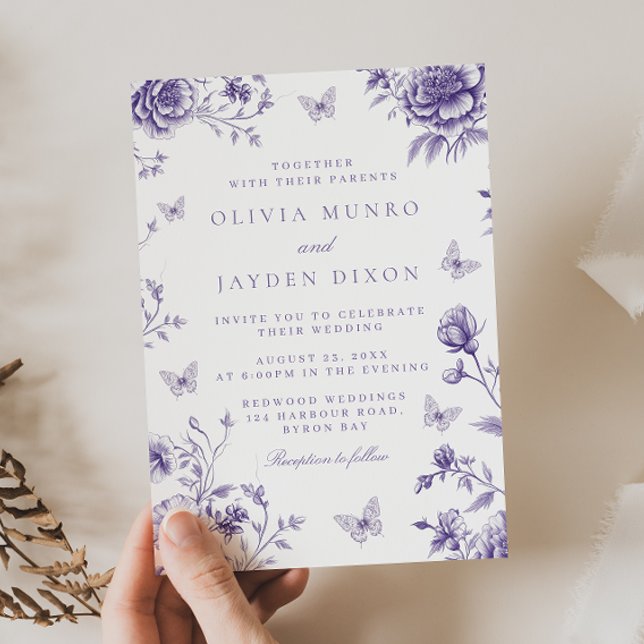 Enchanted Vintage Purple Floral Wedding Invitation (Creator Uploaded)