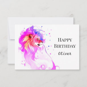 Enchanted Watercolor Chic Lion Birthday Card