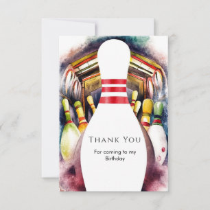 Enchanted Watercolor Custom Bowling Birthday Thank You Card