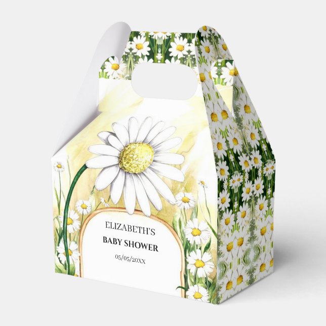 Enchanted Watercolor Daisy Baby Shower Favor Box (Front Side)