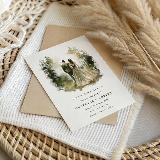 Enchanted Watercolor Forest Bohemian Save the Date Invitation (Enchanted Forest Save the Date )