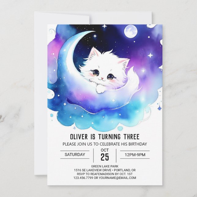 Enchanted Watercolor Kitty Birthday Invitation (Front)