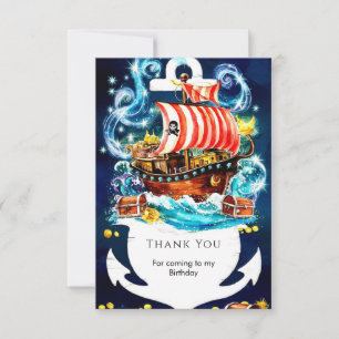 Enchanted Watercolor Ship Pirate Birthday Thank You Card