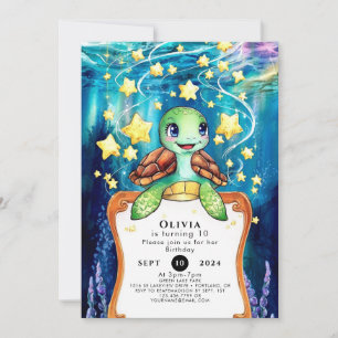 Enchanted Watercolor Turtle Birthday Invitation