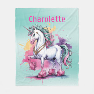 Enchanted Watercolor Unicorn Birthday Party Fleece Blanket