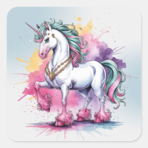 Enchanted Watercolor Unicorn Birthday Party Square Sticker