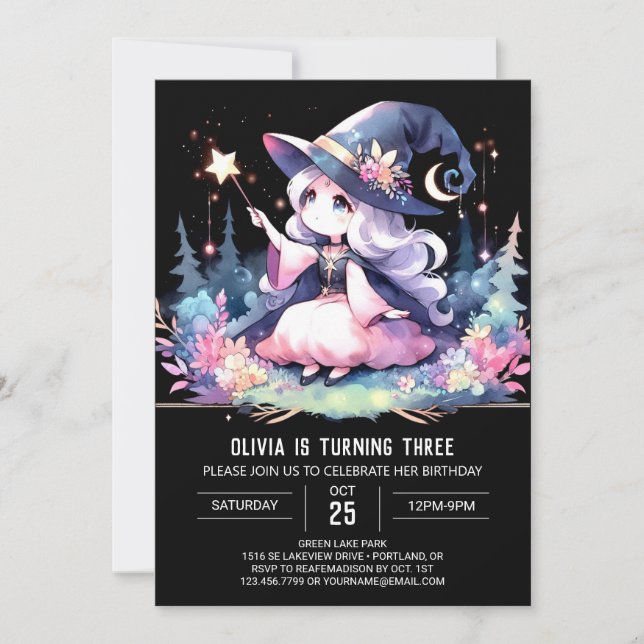Enchanted Watercolor Wizard Birthday Invitation (Front)