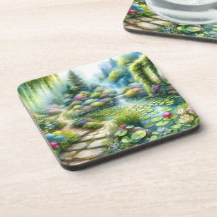 Enchanted Waterfall Garden Lily Pond Coaster