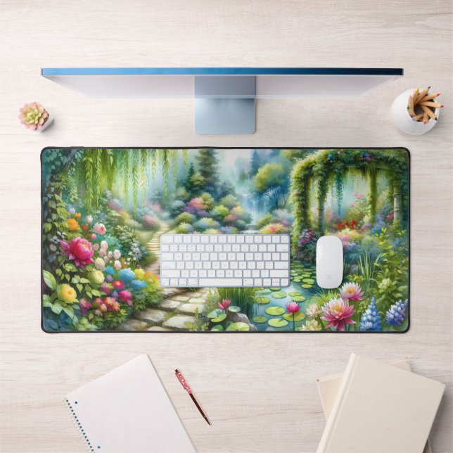Enchanted Waterfall Garden Lily Pond Desk Mat (Office 1)
