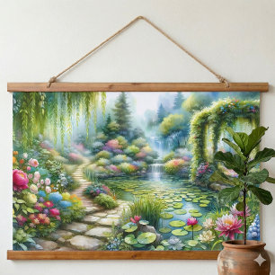 Enchanted Waterfall Garden Lily Pond Hanging Tapestry