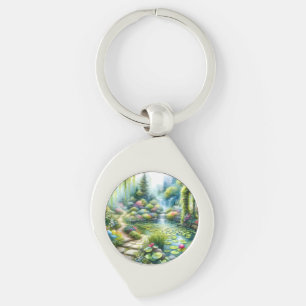 Enchanted Waterfall Garden Lily Pond Keychain