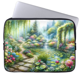 Enchanted Waterfall Garden Lily Pond Laptop Sleeve