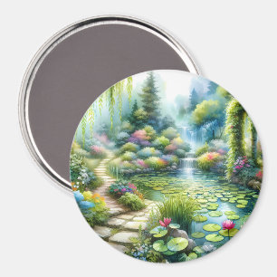 Enchanted Waterfall Garden Lily Pond Magnet