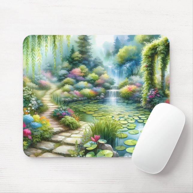Enchanted Waterfall Garden Lily Pond Mouse Pad (With Mouse)