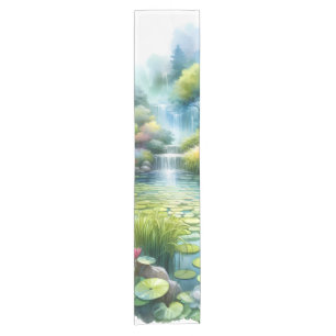 Enchanted Waterfall Garden Lily Pond Short Table Runner