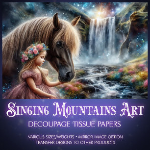 Enchanted Waterfall Horse and Princess Decoupage Tissue Paper