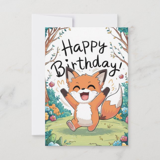 Enchanted Whimsical Fox Birthday Card (Front)