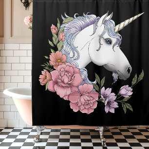 Enchanted White Unicorn Flowers Pink Black