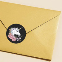 Enchanted White Unicorn  Flowers Pink Black